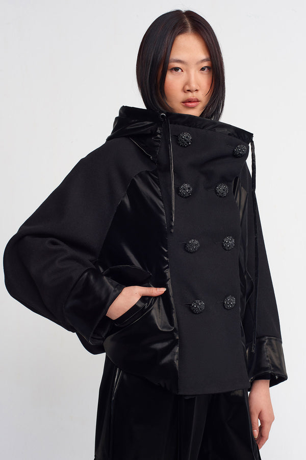 Nu Coat With Back Print And Embroidery Black