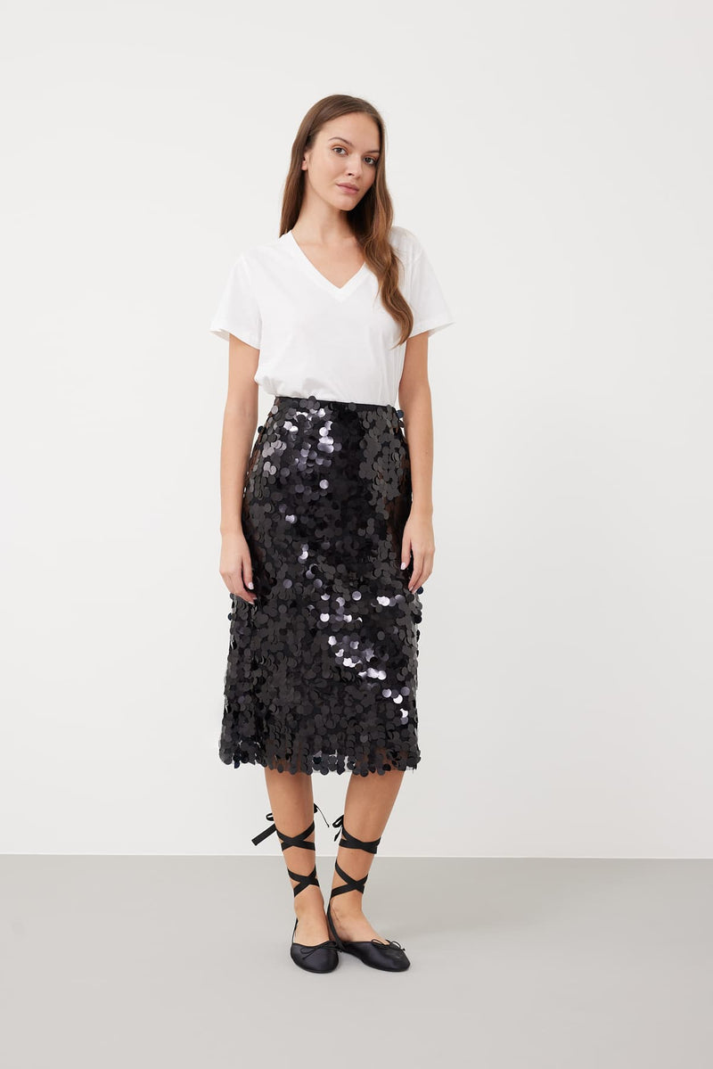 Roman Sequin-Embellished Midi Skirt Black