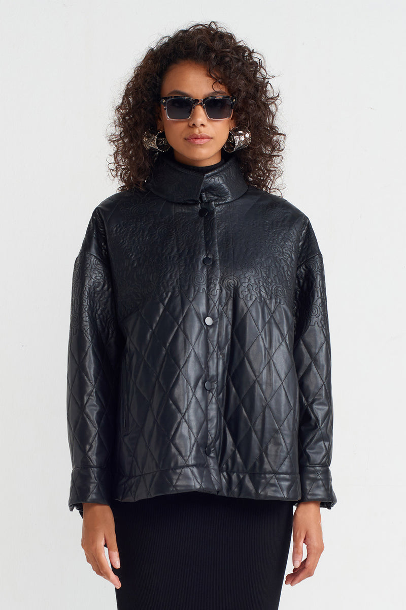 Nu Mixed Leather Quilted Jacket Black