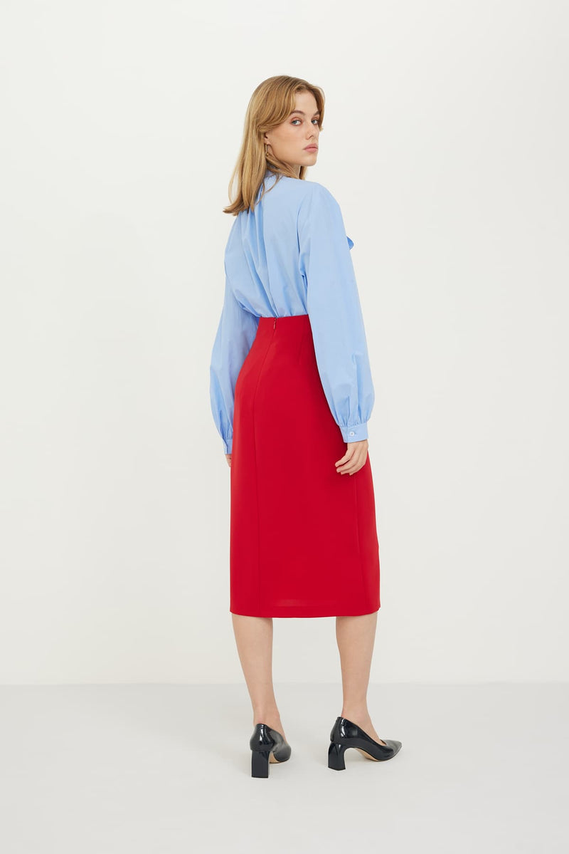 Roman Side Slit Detail Midi Skirt Red