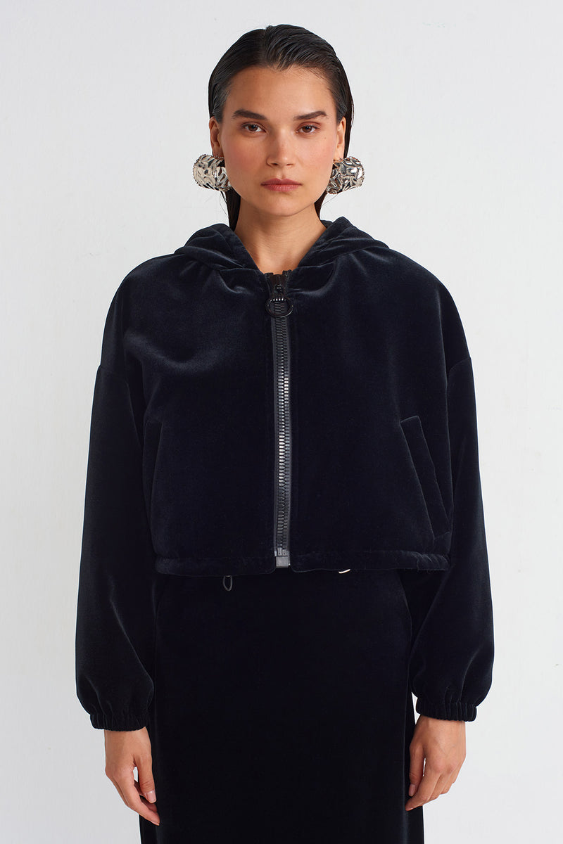 Nu Velvet Hooded Bomber Black