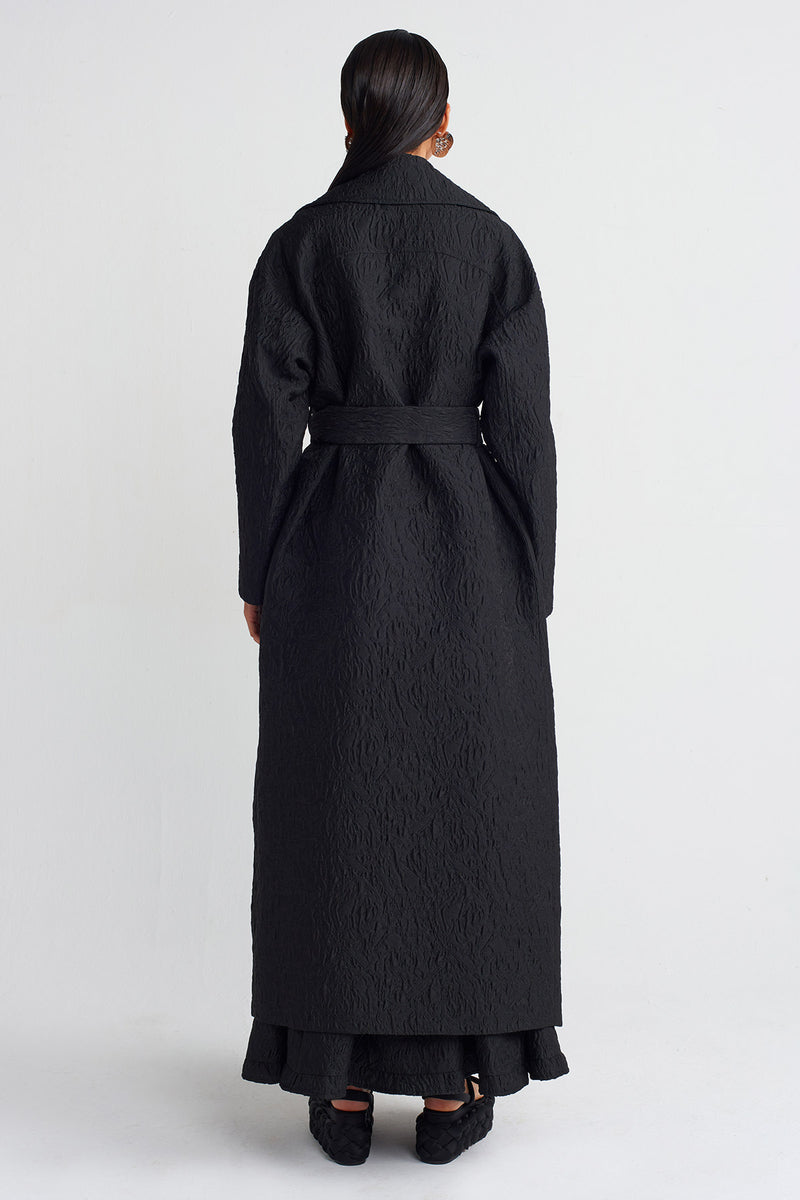 Nu Crinkle Fabric Long Coat Black