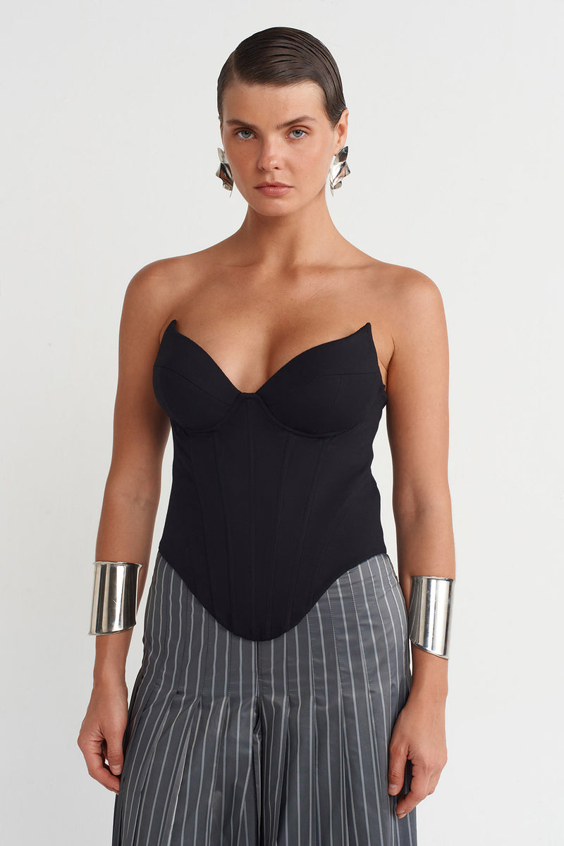 Nu Strapless Corset With Bust Cups Black