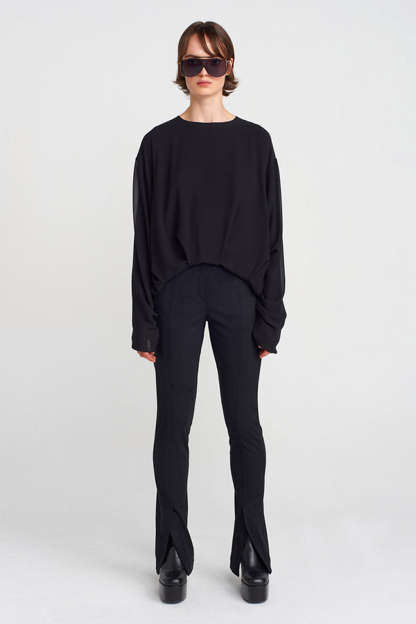 Nu Long Sleeve Chiffon Blouse Black