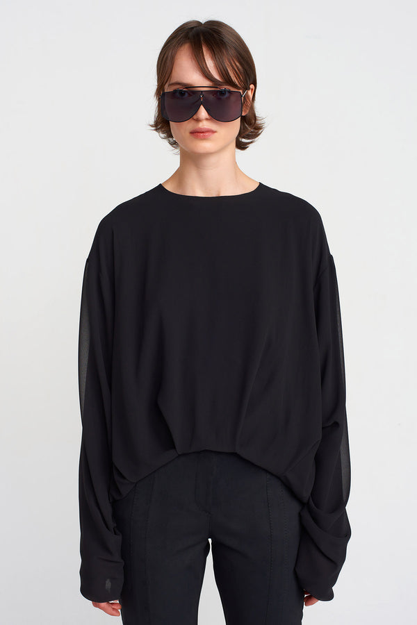 Nu Long Sleeve Chiffon Blouse Black