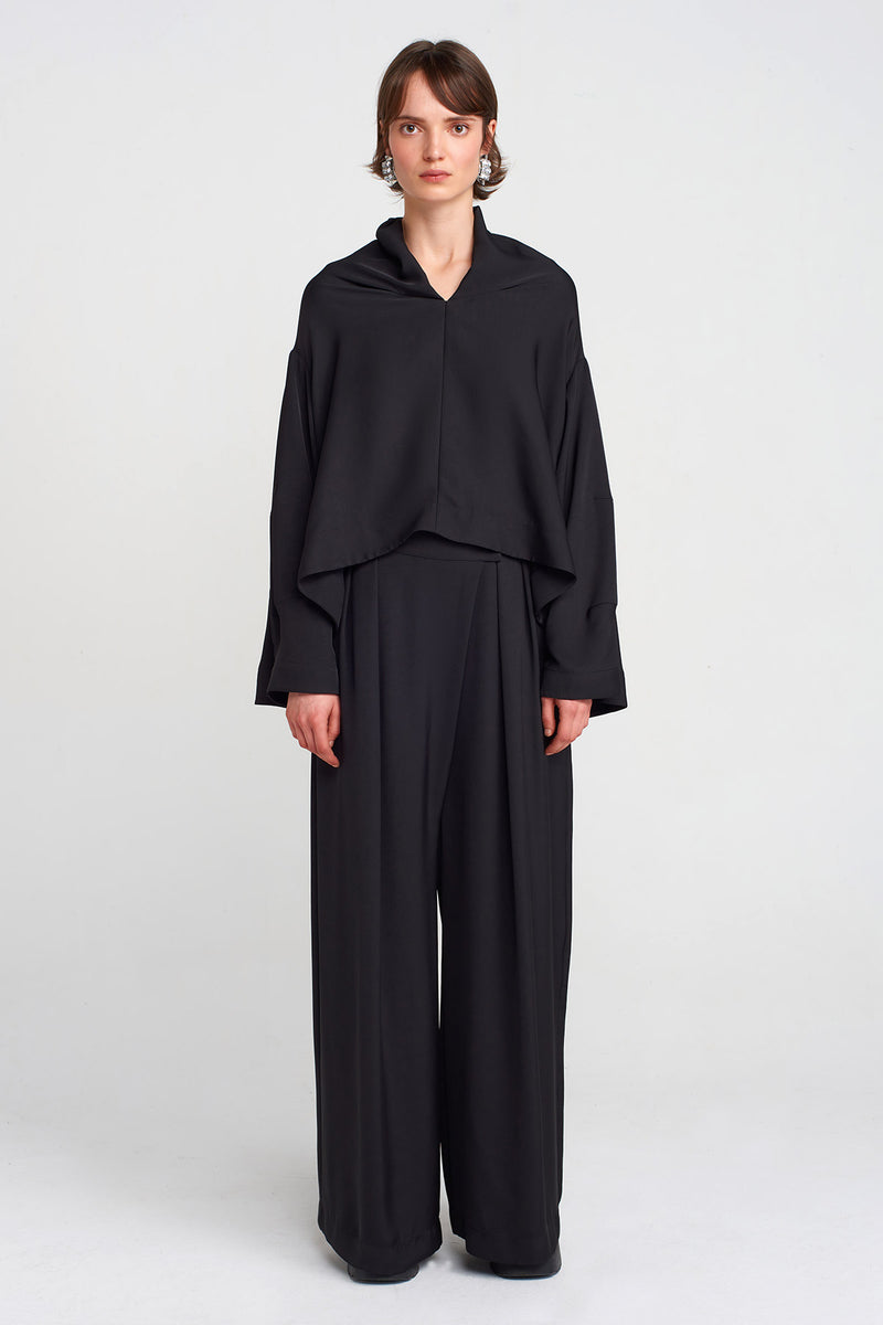 Nu Off-Shoulder V-Neck Blouse Black