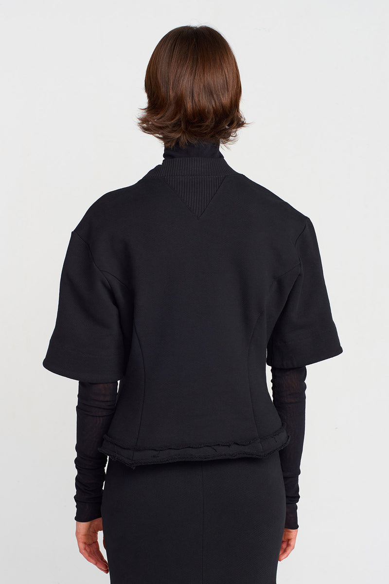 Nu Zipper Detailed Thick Fabric T-Shirt Black