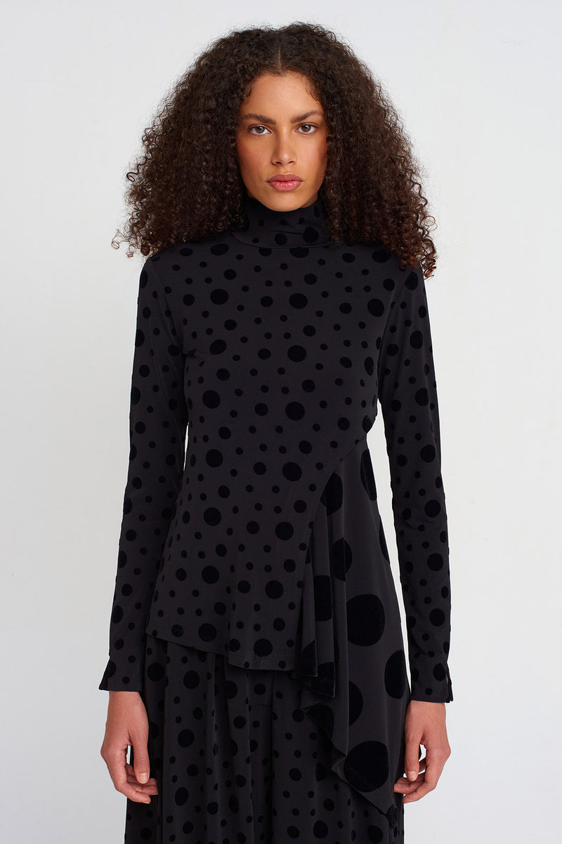 Nu Velvet Polka-Dot Jersey Blouse Multi Color