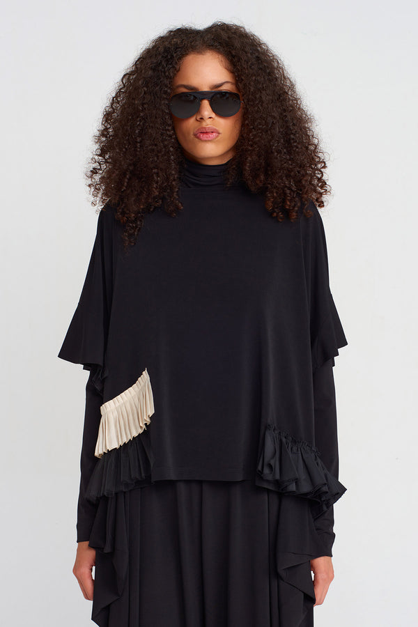 Nu Ruffle Detail Jersey T-Shirt Black