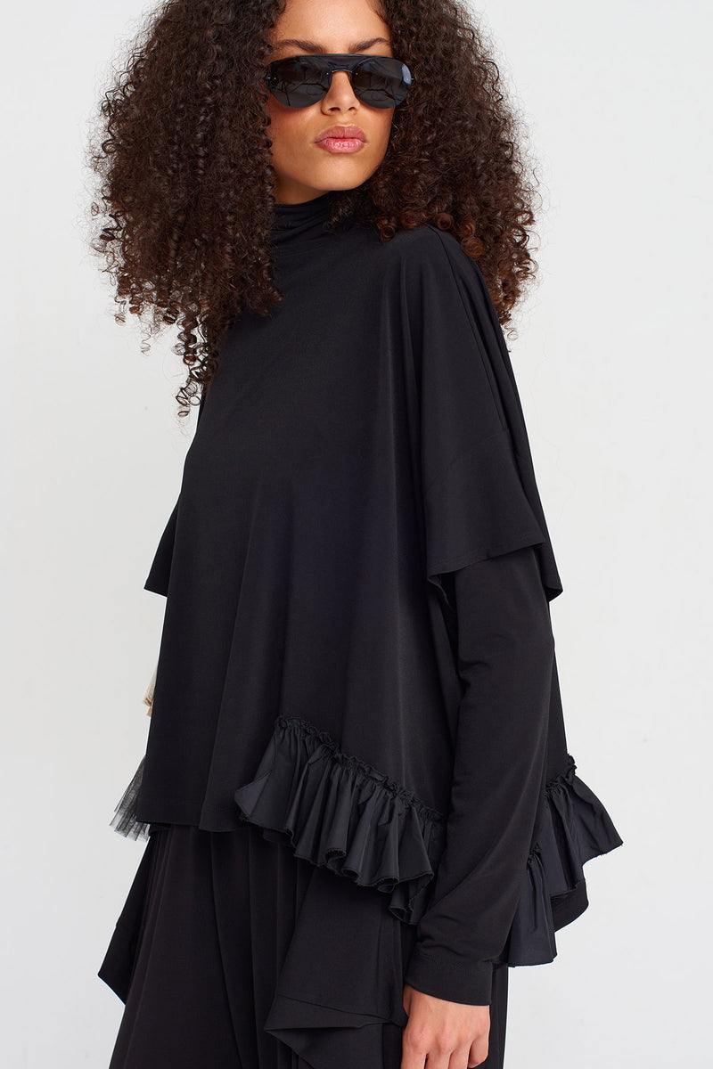 Nu Ruffle Detail Jersey T-Shirt Black