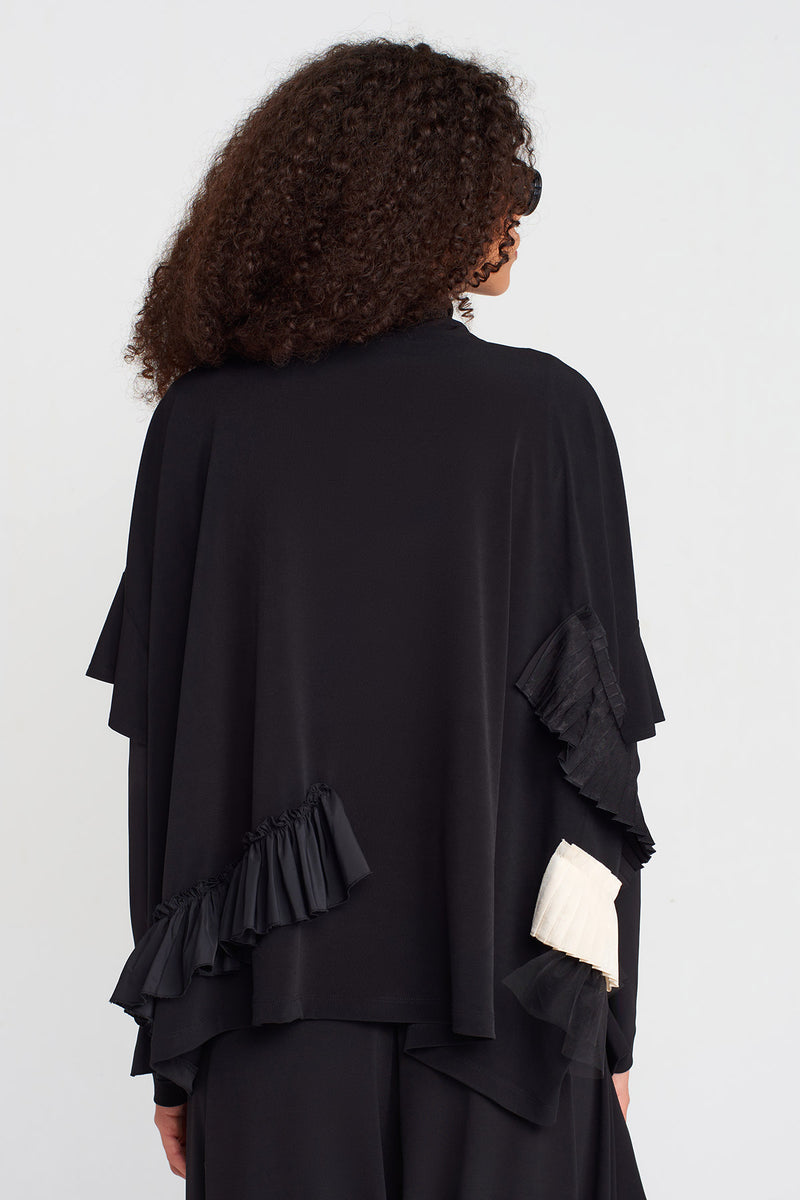 Nu Ruffle Detail Jersey T-Shirt Black