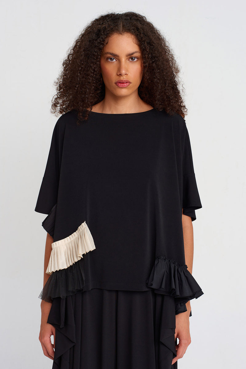 Nu Ruffle Detail Jersey T-Shirt Black