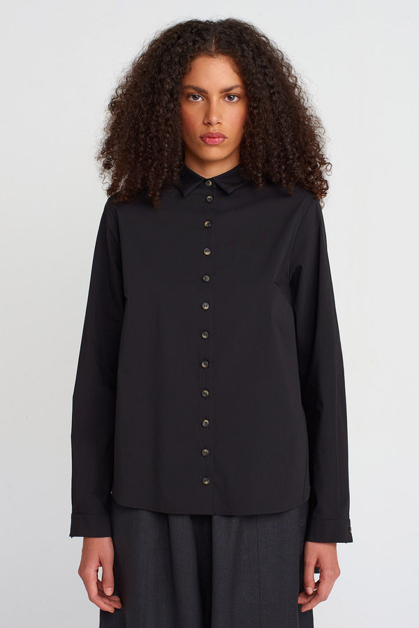 Nu Loose-Back Poplin Shirt Black