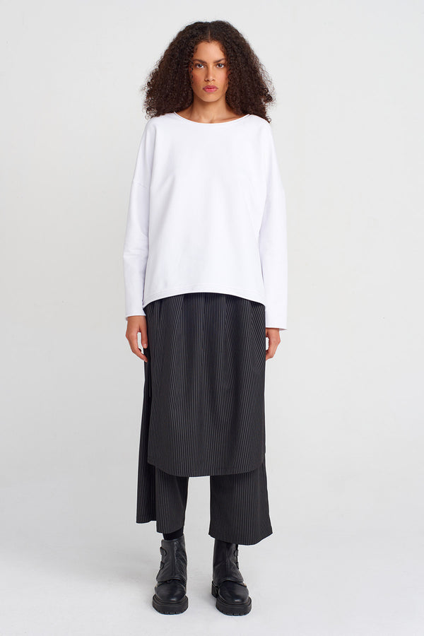 Nu Wide Neck Basic Sweatshirt Off White