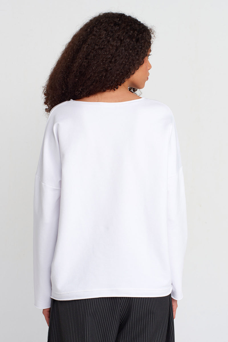 Nu Wide Neck Basic Sweatshirt Off White