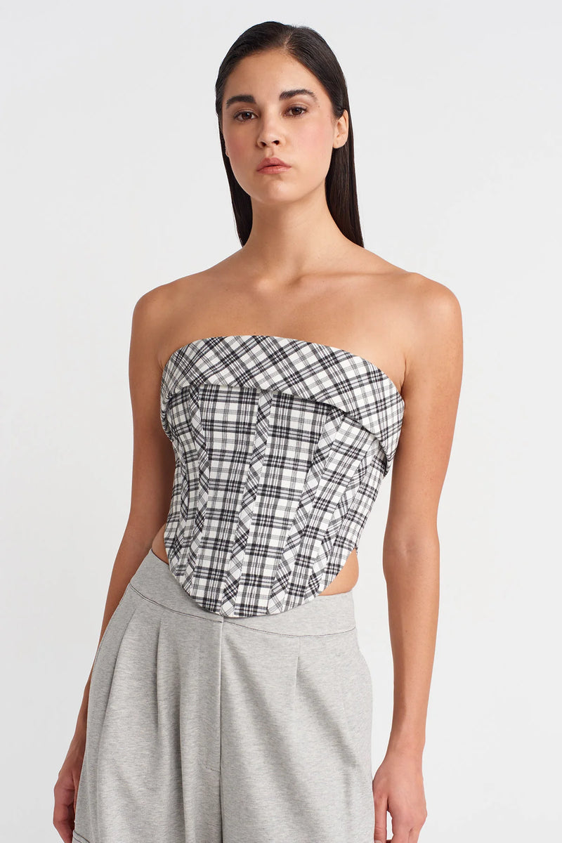 Nu Plaid Strapless Corset Black/White