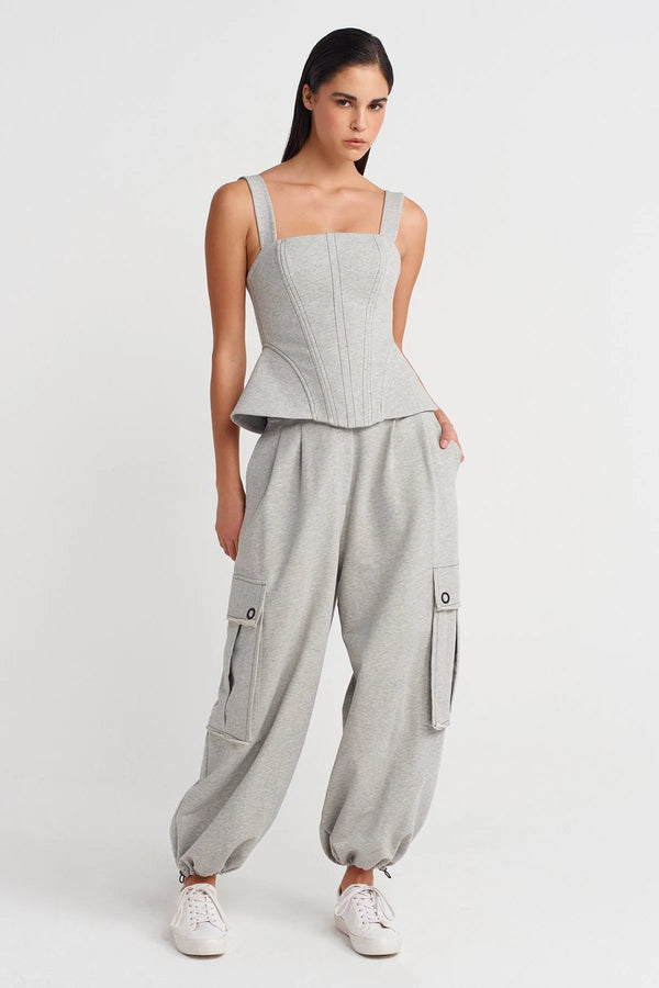 Nu Thick-Strap Corset Top Light Grey Melange