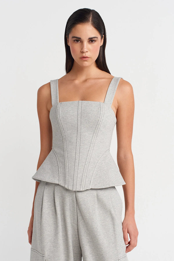 Nu Thick-Strap Corset Top Light Grey Melange