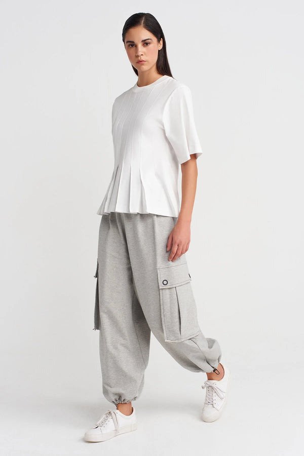 Nu Pleated Waist Basic T-Shirt Off White