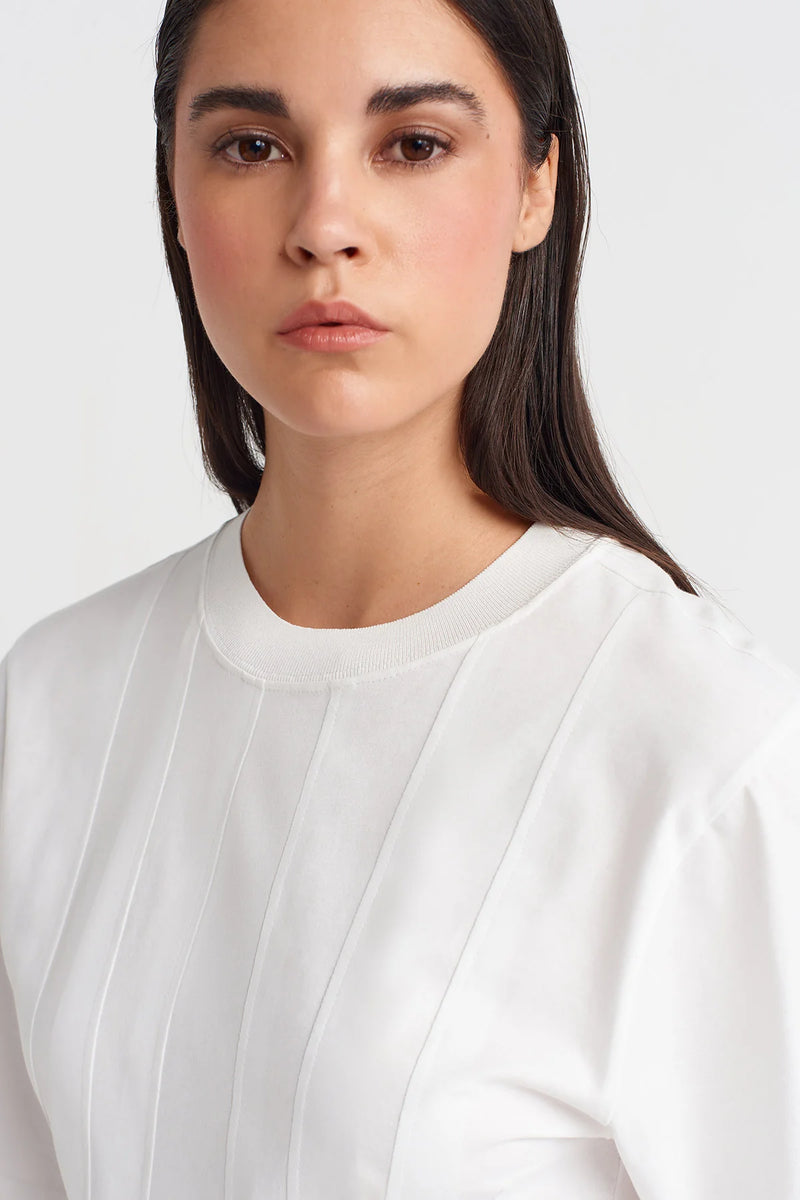 Nu Pleated Waist Basic T-Shirt Off White
