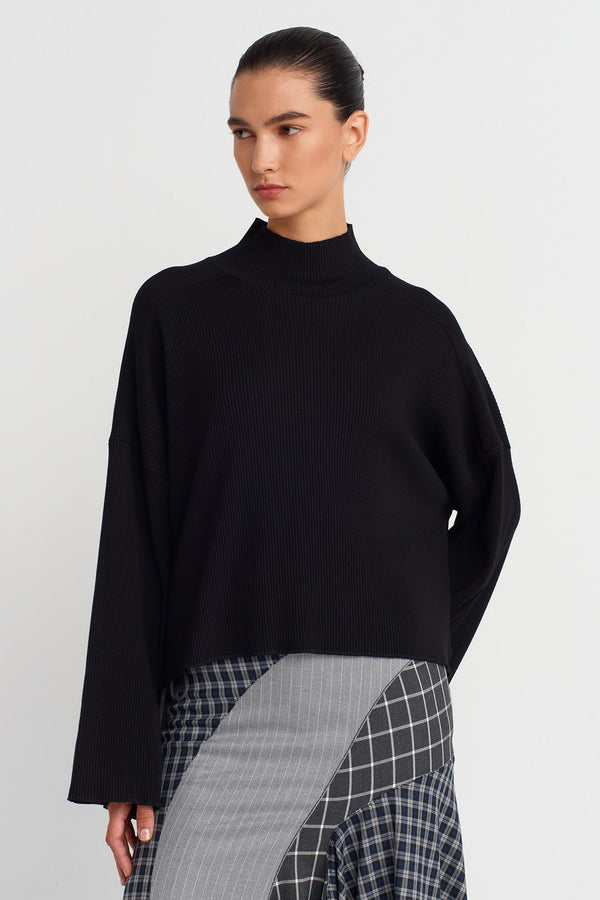 Nu Oversized Ribbed Blouse Black