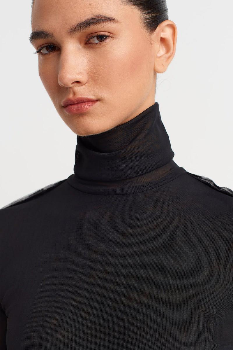 Nu Turtleneck Mesh Bodysuit Black