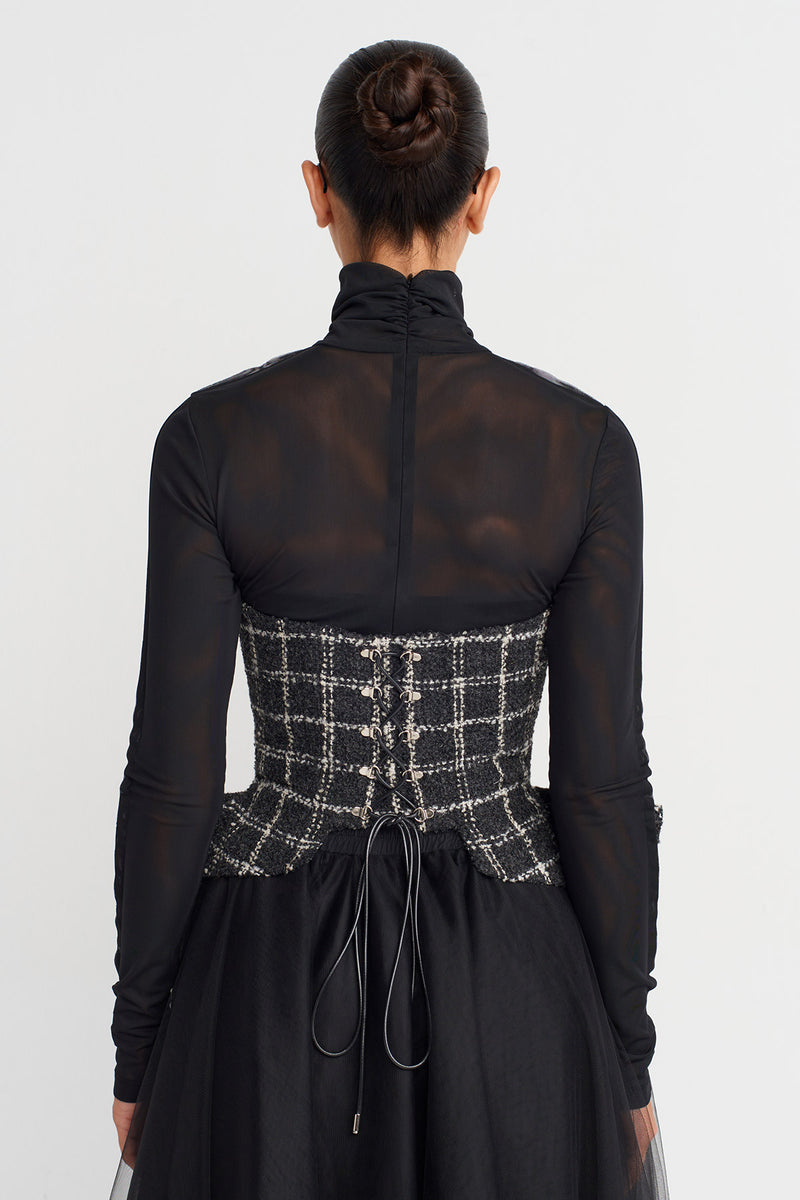 Nu Plaid Tweed Corset Grey/White