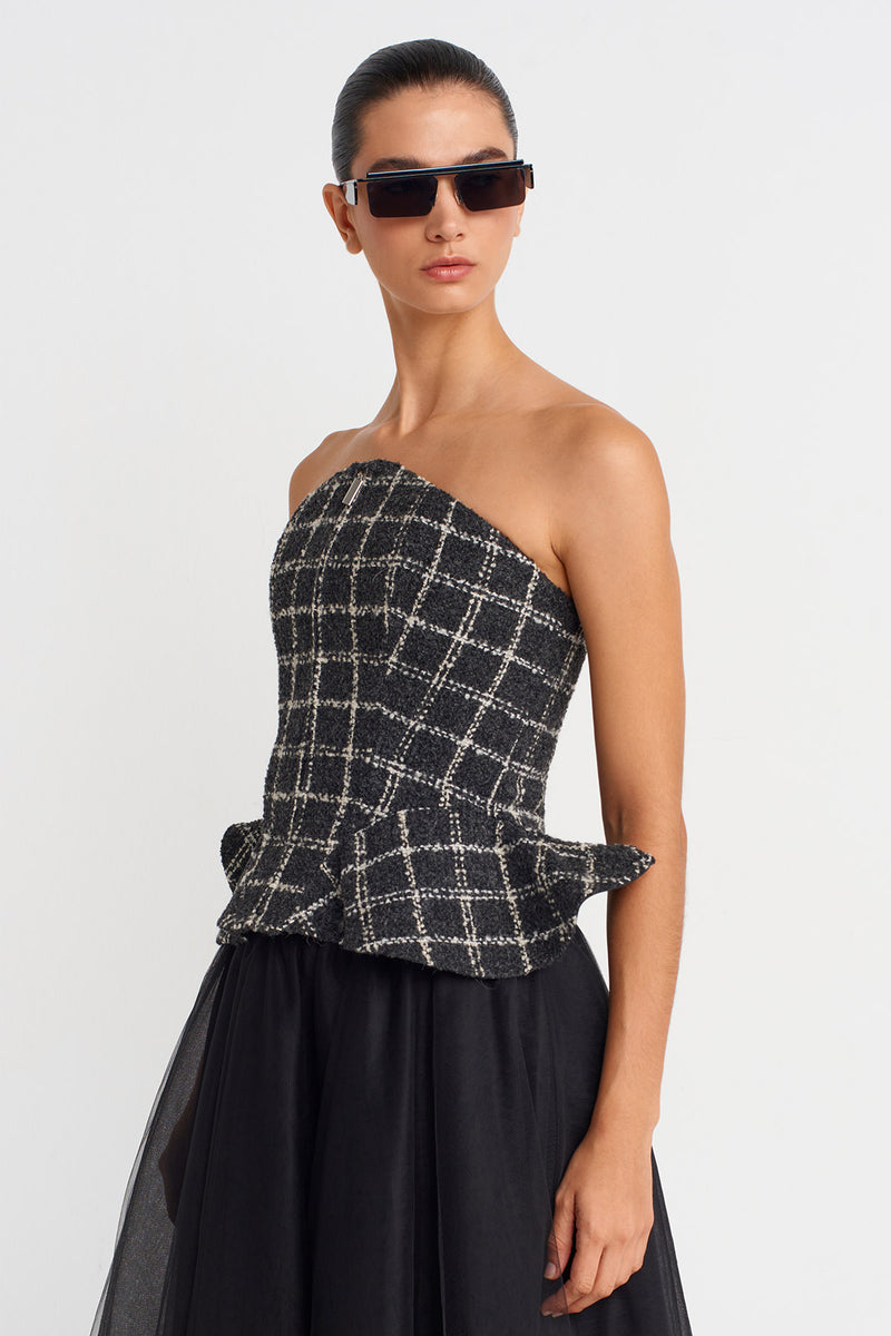 Nu Plaid Tweed Corset Grey/White