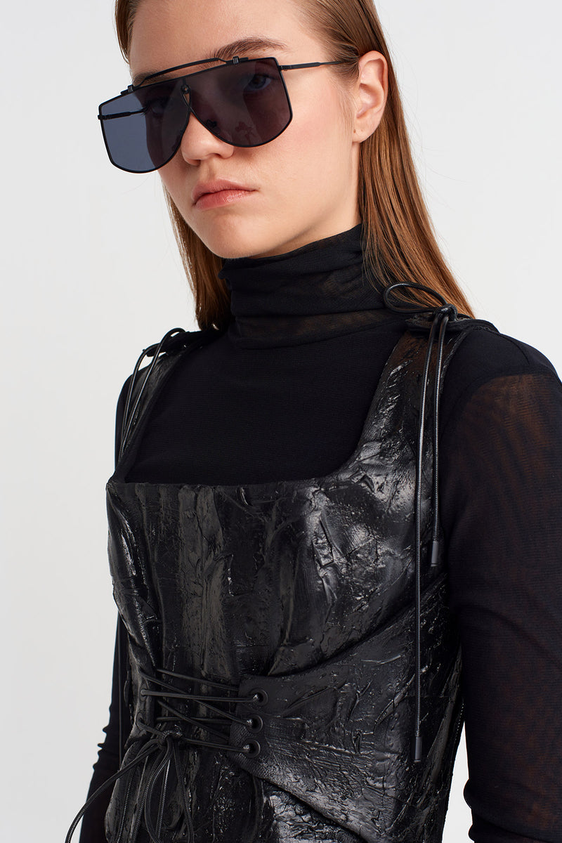 Nu Lace-Up Corset Bustier Black