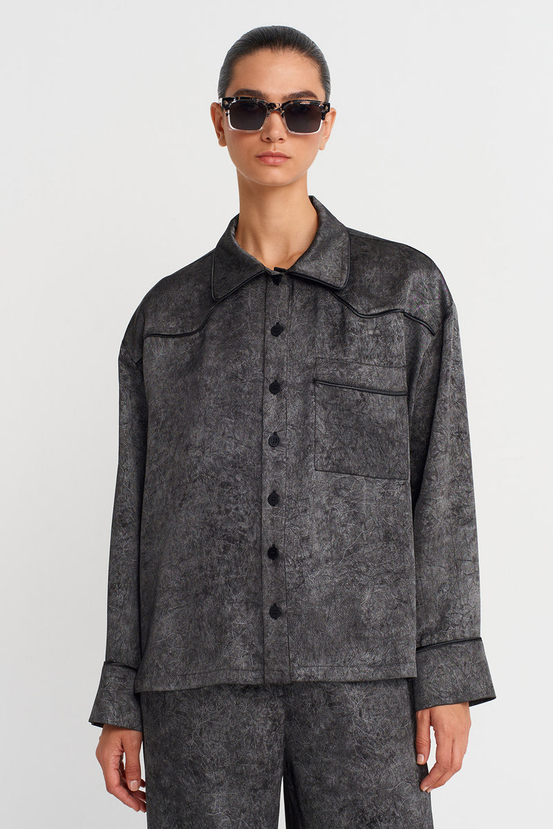 Nu Washed Effect Oversized Shirt Off White/Black