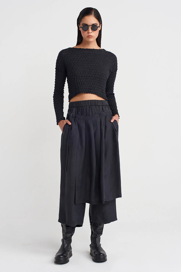 Nu Jacquard Long Sleeve Crop Blouse Anthracite