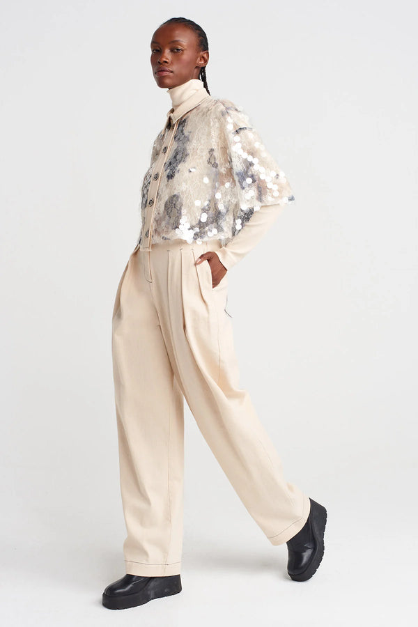 Nu Sequin-Embroidered Guipure Crop Shirt Grey Melange