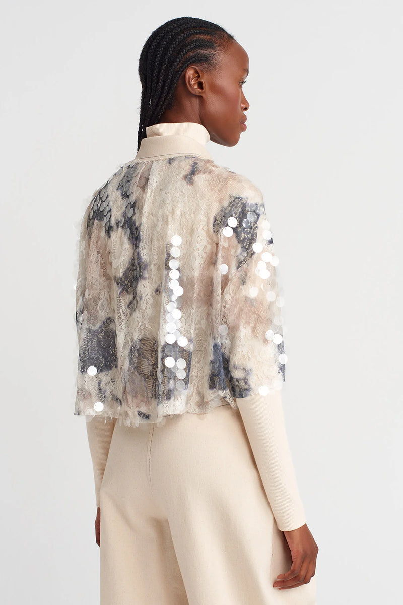 Nu Sequin-Embroidered Guipure Crop Shirt Grey Melange