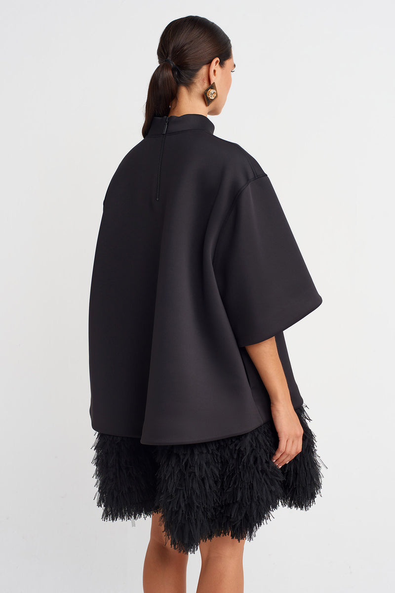 Nu Black Scuba Fabric Mock Neck Top Black