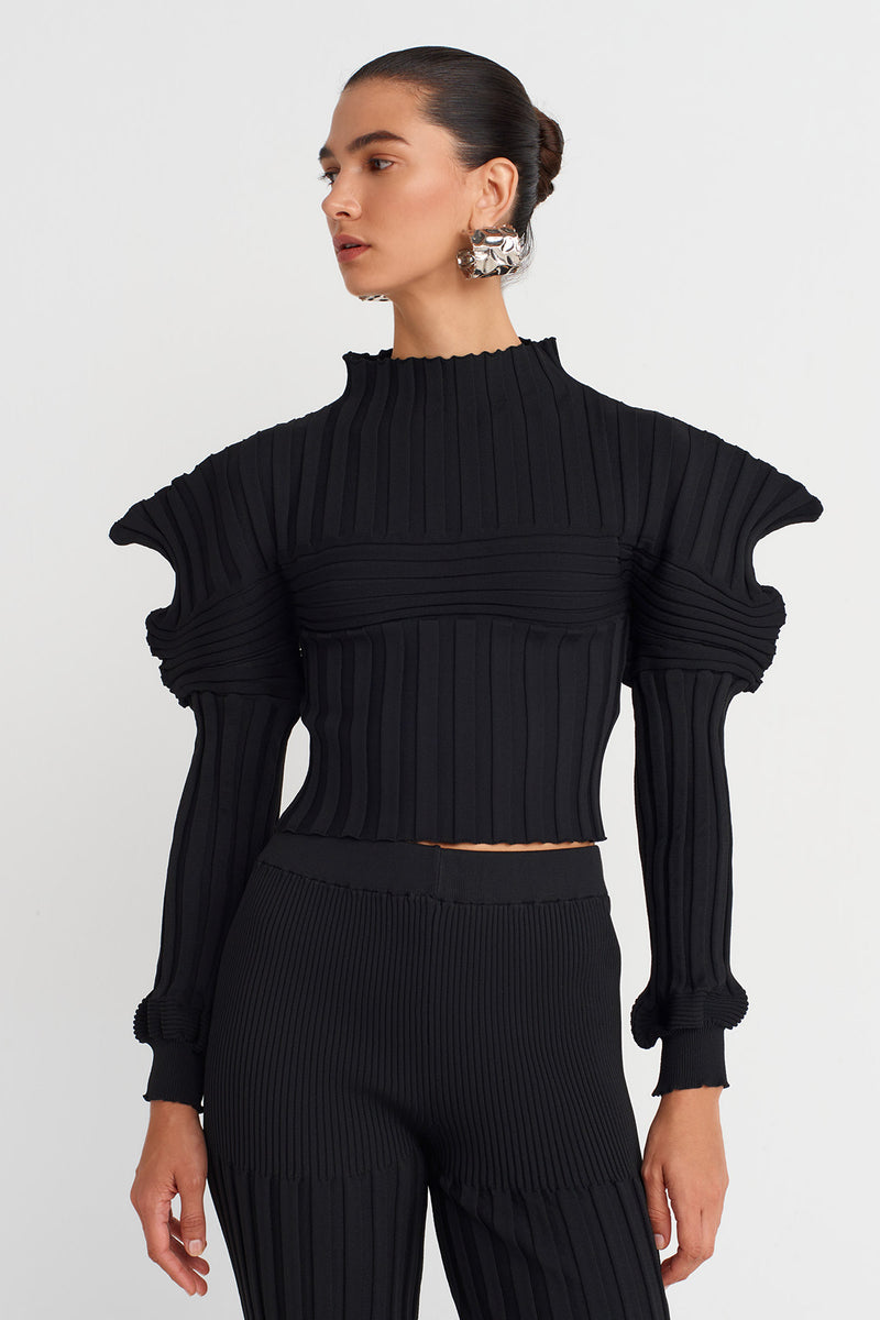 Nu Knitted Shoulder Detailed Blouse Black