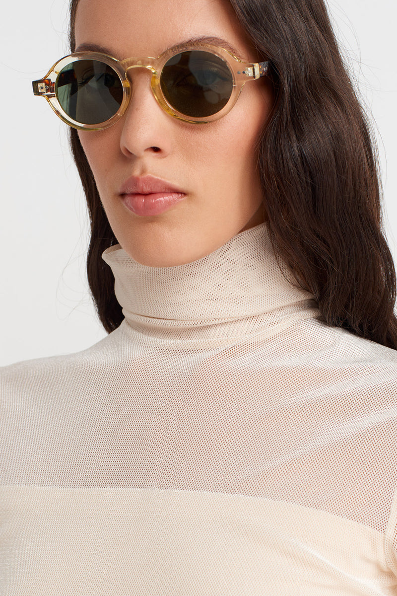 Nu Ruched Side Mesh Bodysuit Natural