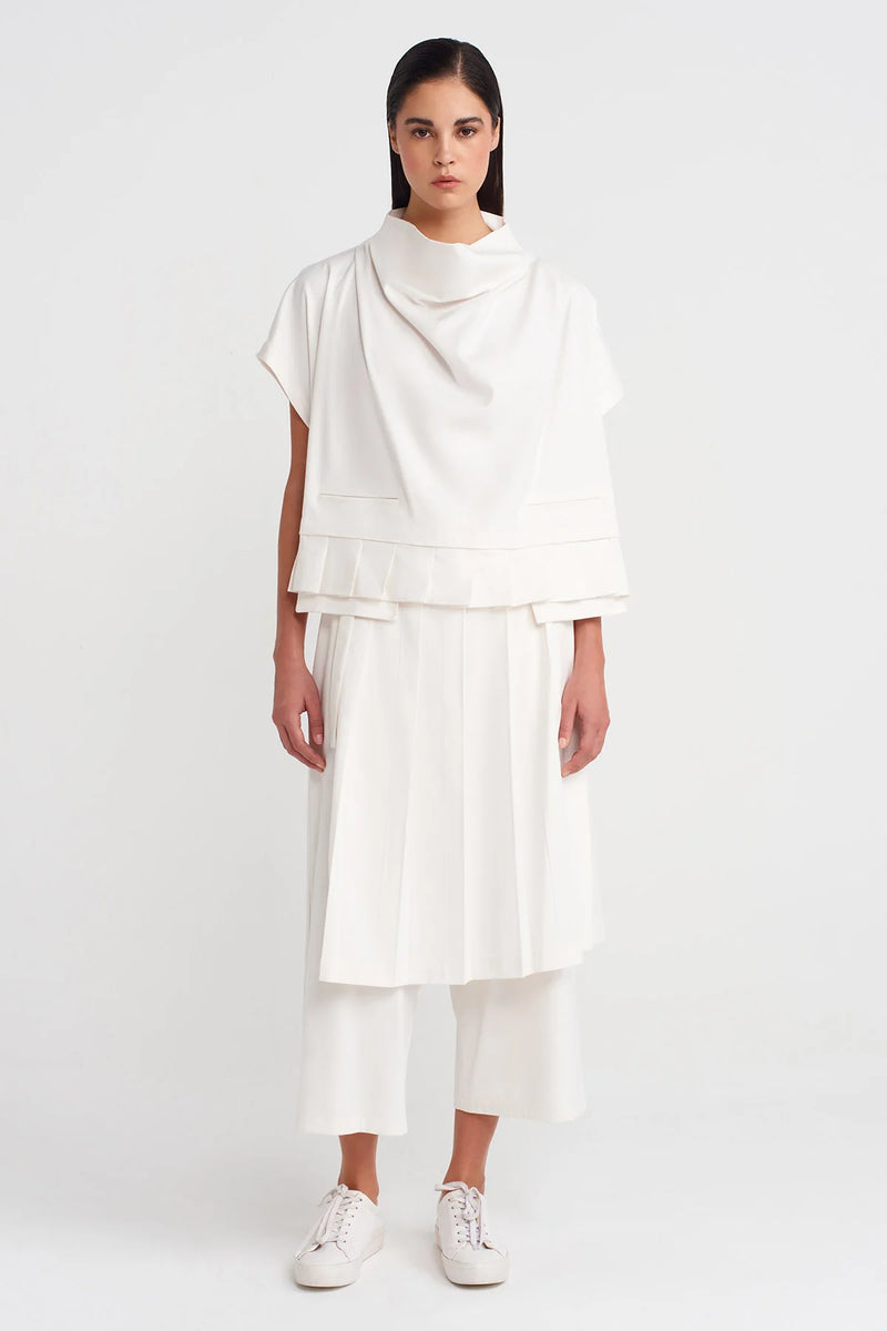 Nu Boat Neck, Pocket Pleated Blouse Off White