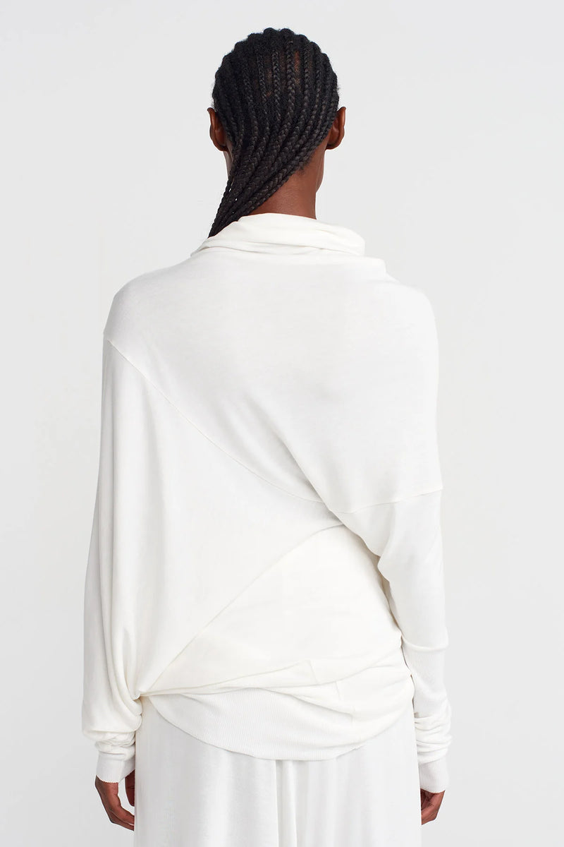 Nu Asymmetrical, Low-Sleeve Blouse Off White