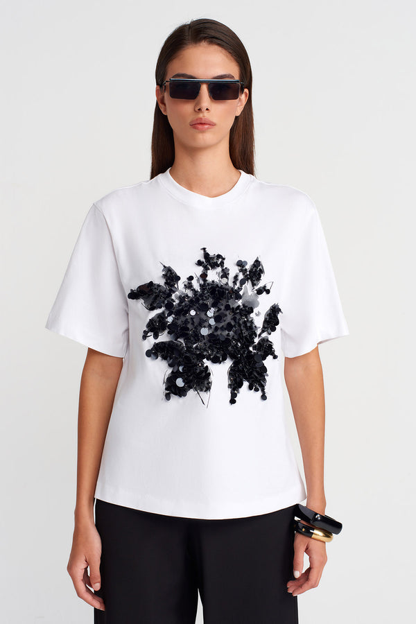 Nu Sequin Embellished Oversized T-Shirt Off White