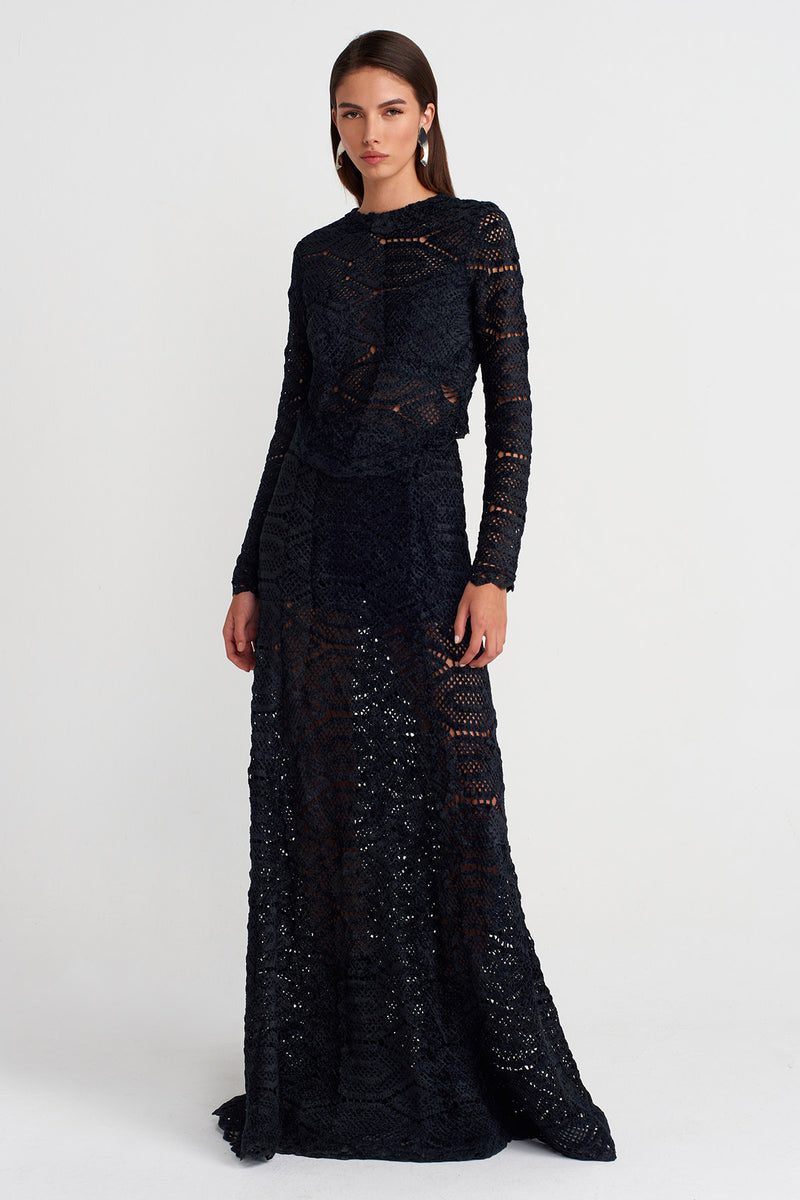 Nu Oval Cut Textured Lace Blouse Black