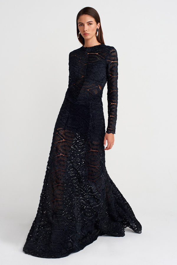 Nu Oval Cut Textured Lace Blouse Black