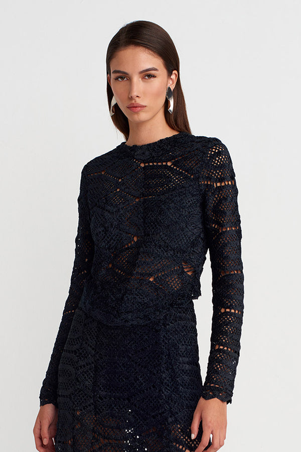 Nu Oval Cut Textured Lace Blouse Black