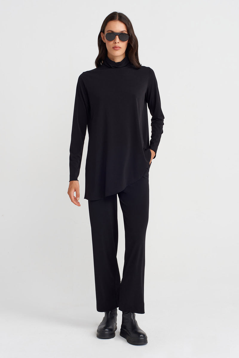 Nu Turtleneck Long Sleeve Jersey Blouse Black