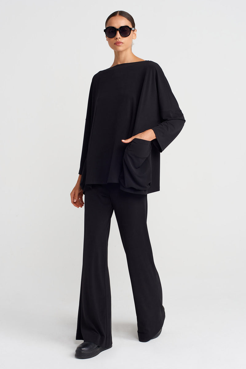 Nu Oversized Jersey Blouse With Side Pockets Black