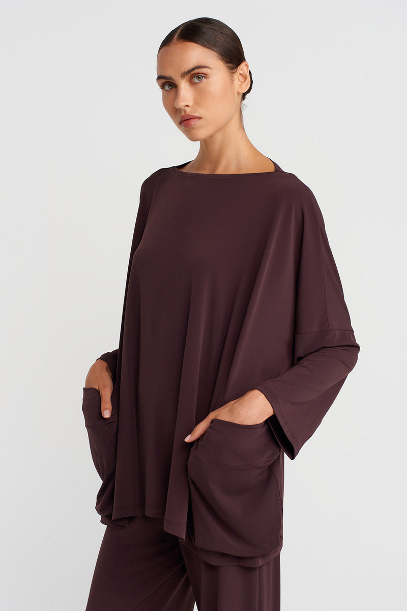 Nu Oversized Jersey Blouse With Side Pockets Eggplant