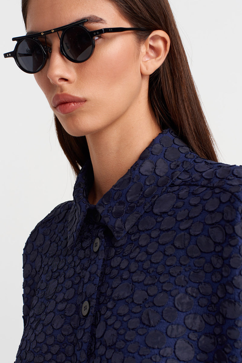 Nu Jacquard Short Shirt Navy Blue