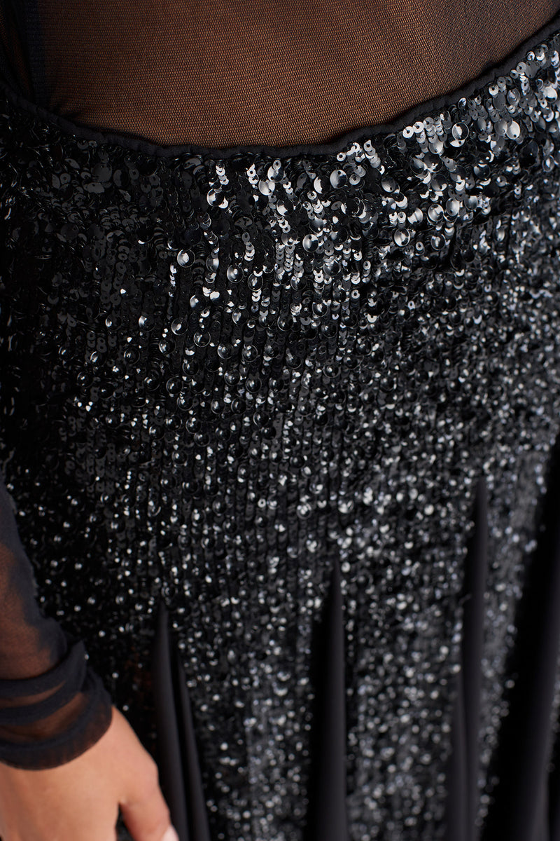 Nu Embroidered Sequin Long Elegant Skirt Black