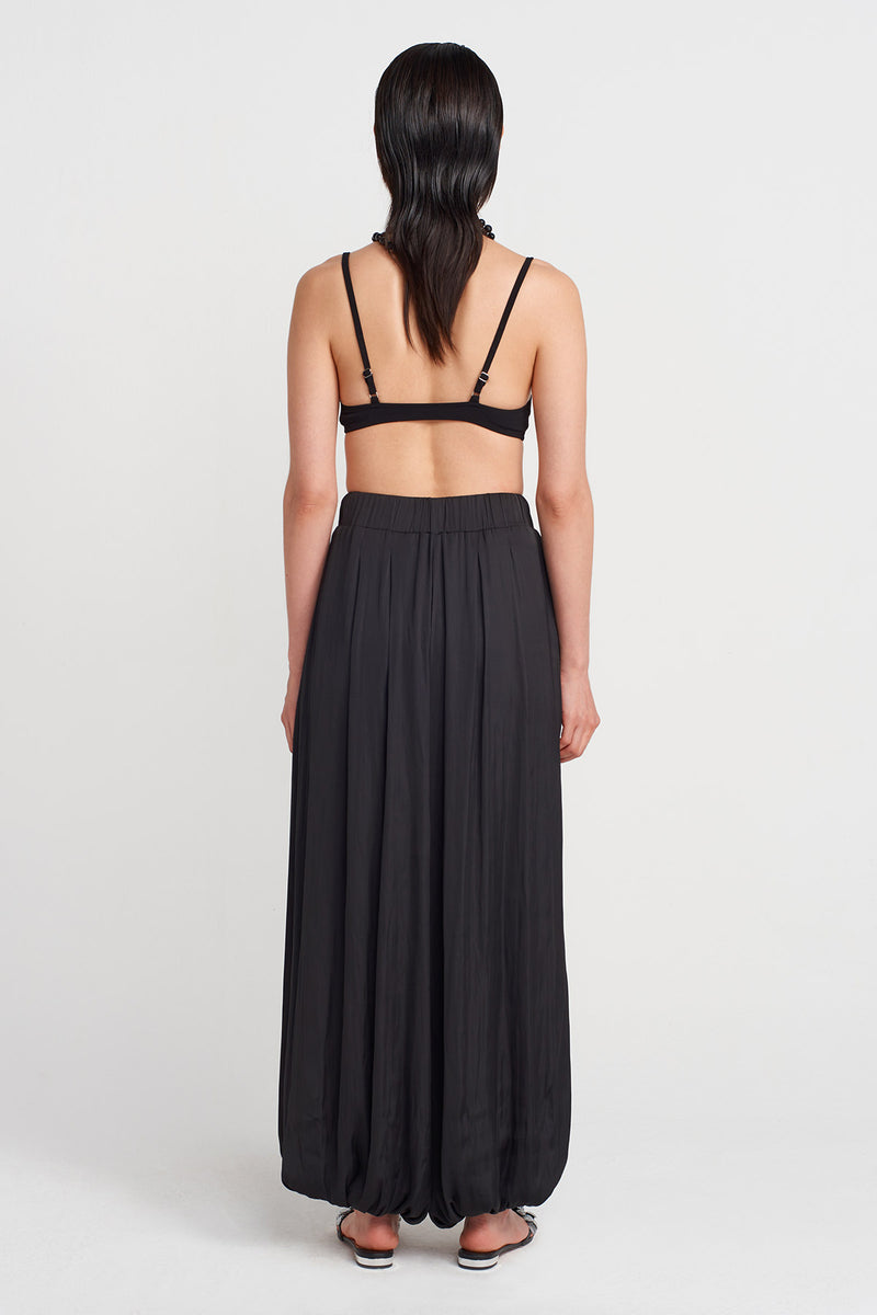 Nu Elegant Satin Trousers With Balloon Hems Black