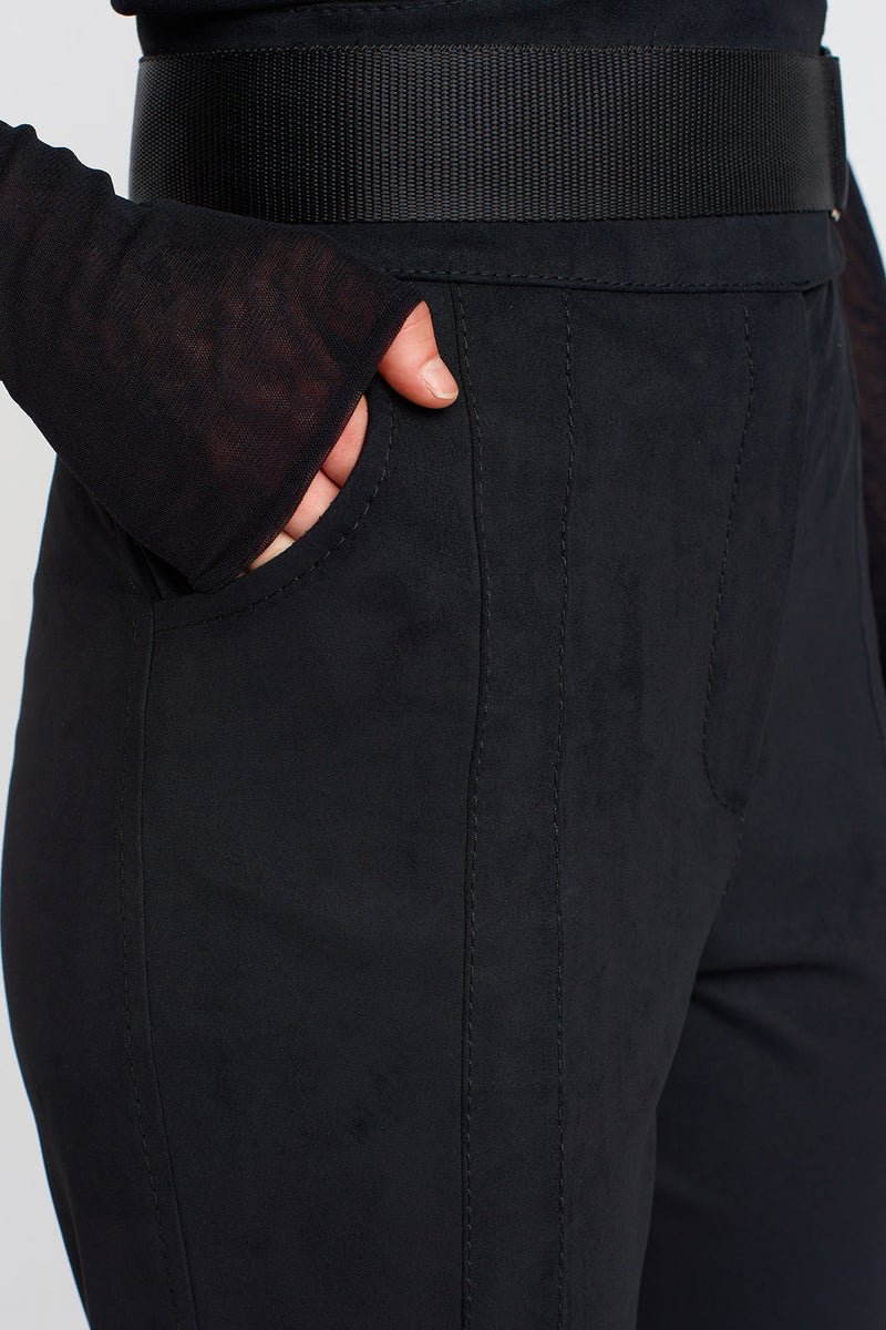 Nu Self-Belted, High Waist Skinny Trousers Black