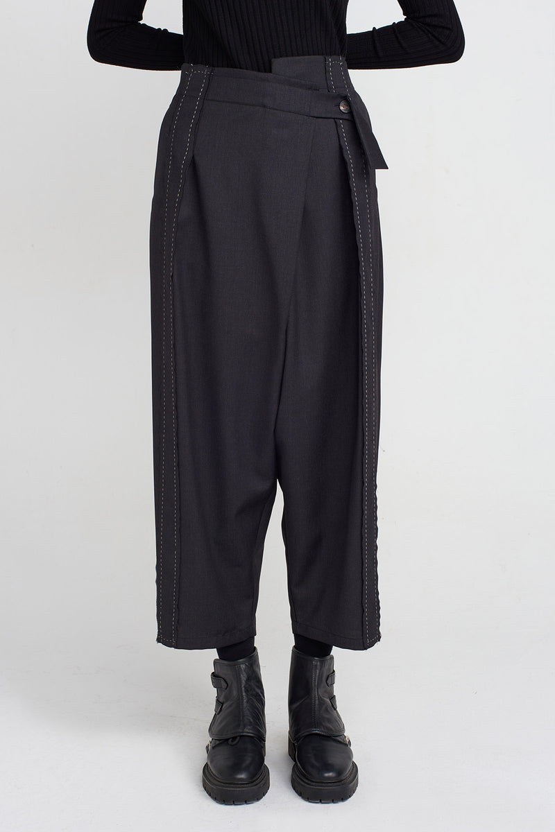 Nu Stitch Detailed Double Breasted Trousers Anthracite